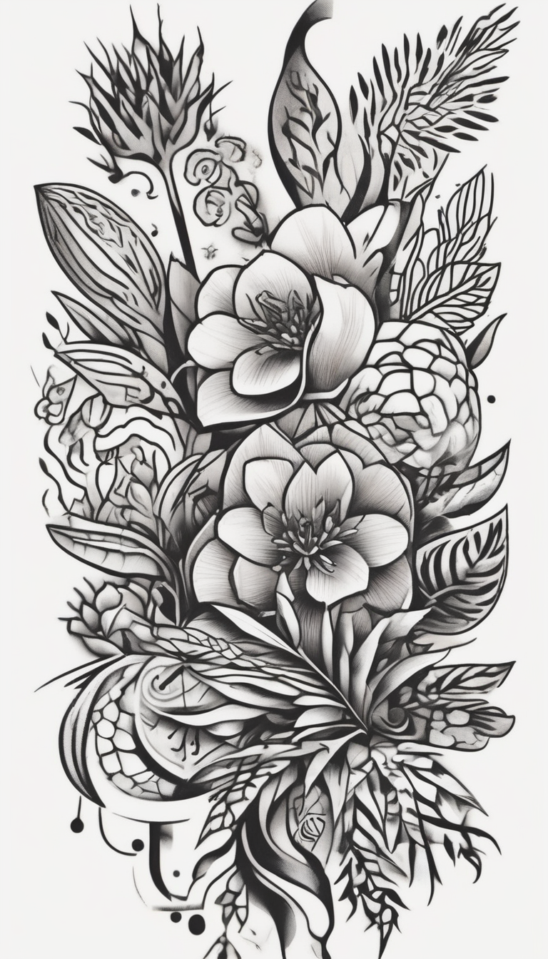City of barcelona, Spanish plants, leg sleeve half sleeve tattoos for men, design de tatouage Old school généré par IA